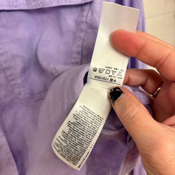 GAP Purple Lavender Oversized 100% Linen Cropped Button Down Large Y2K Oversized - Picture 8 of 12